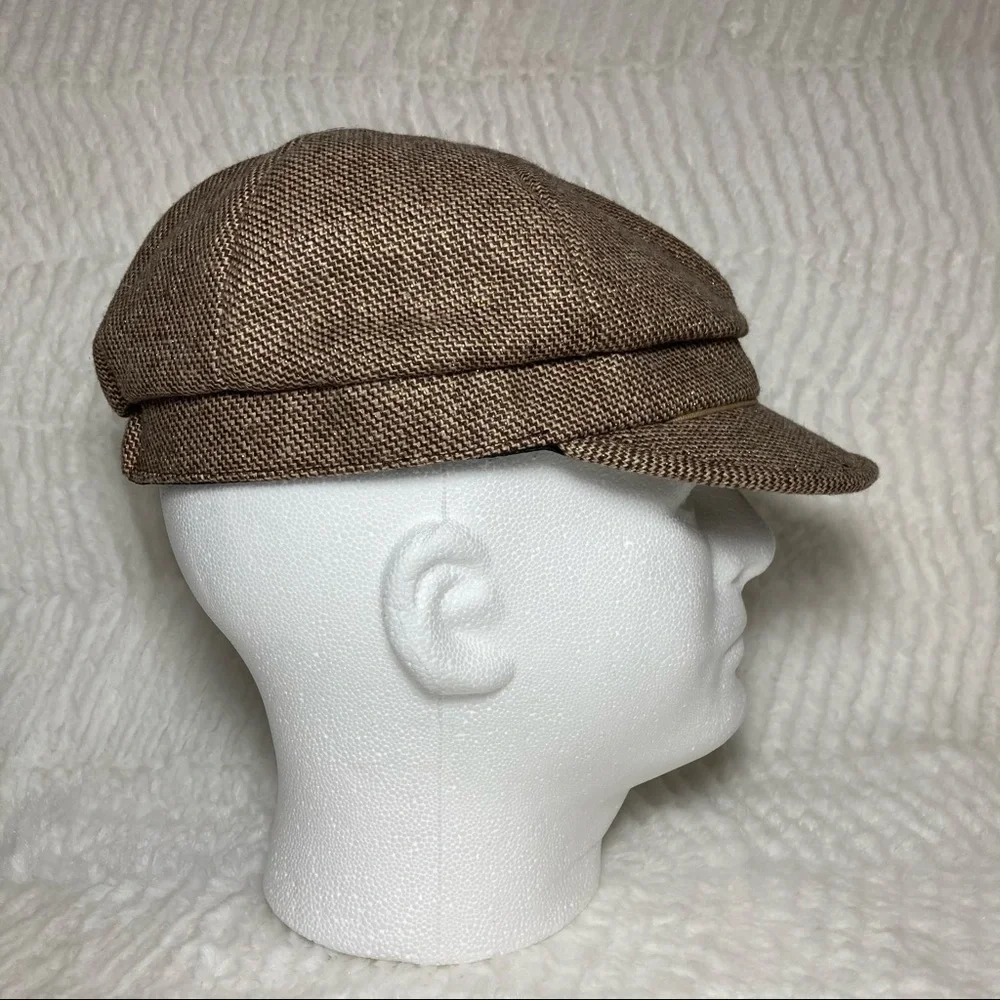 D&Y Newsboy Cap Brown Tweed Button Metallic Thread - Picture 4 of 16